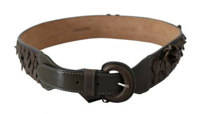 Shop Ermanno Scervino Dark Brown Leather Round Buckle Waist Women's Belt