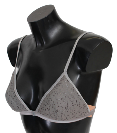 Shop Ermanno Scervino Sequined Gray Triangolo Bra Luxury Women's Underwear