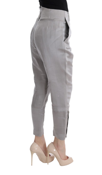 Shop Ermanno Scervino Gray Silk Cropped Casual Women's Pants
