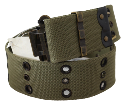 Ermanno Scervino Green 100% Cotton Rustic Bronze Buckle Belt In Green