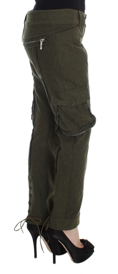 Shop Ermanno Scervino Green Wool Blend Loose Fit Cargo Women's Pants