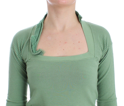 Shop Ermanno Scervino Green Wool Blend Striped Long Sleeve Women's Sweater