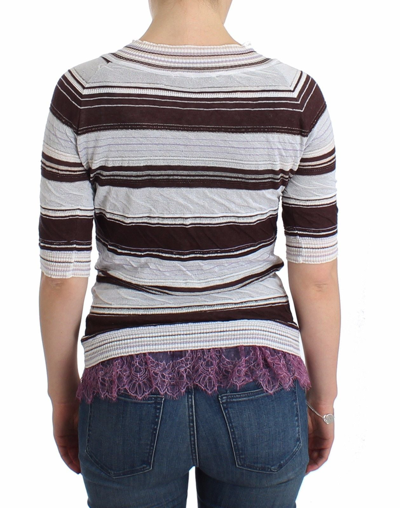 Shop Ermanno Scervino Striped Lace V-neck Short Sleeve Top Women's Sweater In Multicolor