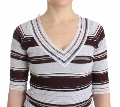 Shop Ermanno Scervino Striped Lace V-neck Short Sleeve Top Women's Sweater In Multicolor