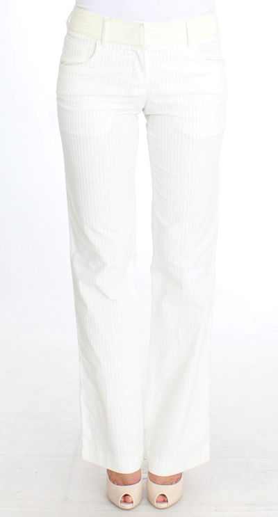 Shop Ermanno Scervino White Striped Straight Fit Women's Pants