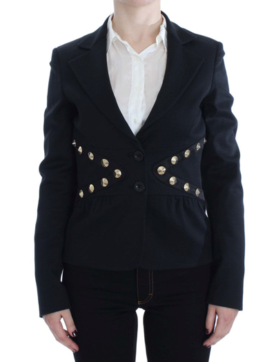 Shop Exte Black Cotton Stretch Gold Studded Blazer Women's Jacket