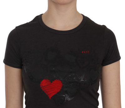 Exte Hearts Print Short Sleeve Casual Shirt Top In Black