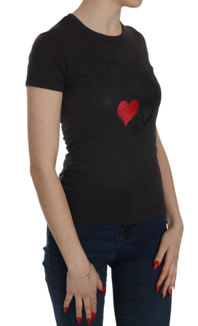 Exte Hearts Print Short Sleeve Casual Shirt Top In Black
