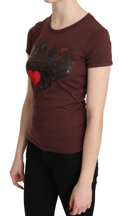 Shop Exte Brown Hearts Printed Round Neck T-shirt Women's Top