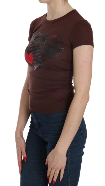 Exte Hearts Short Sleeve Casual T-shirt Top In Brown