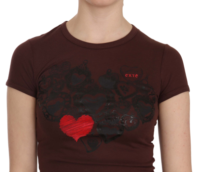 Exte Hearts Short Sleeve Casual T-shirt Top In Brown