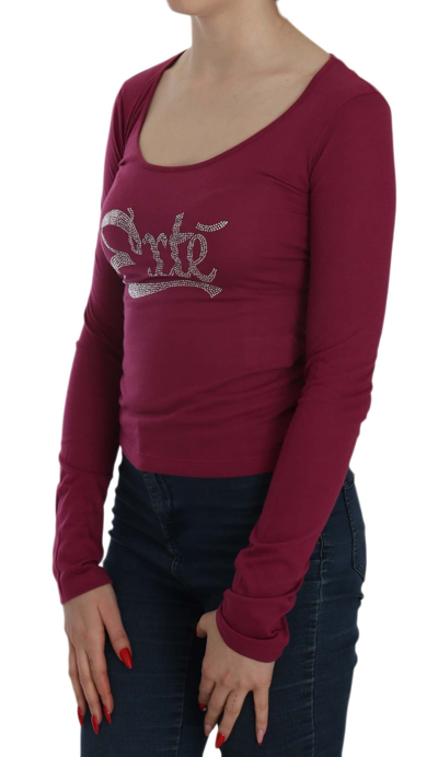 Exte Crystal Embellished Long Sleeve Casual Top In Red