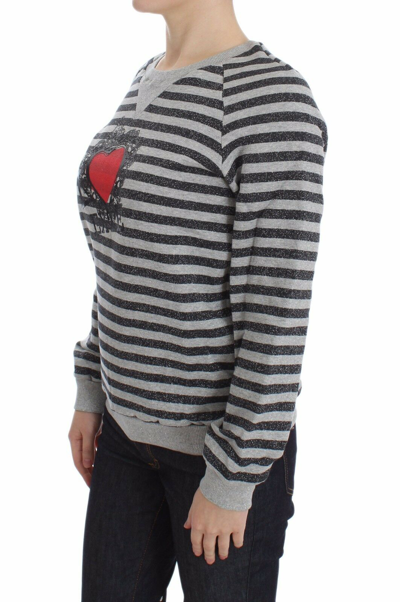 Exte Gray Striped Cotton Crewneck Sweater In Gray