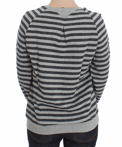 Exte Gray Striped Cotton Crewneck Sweater In Gray