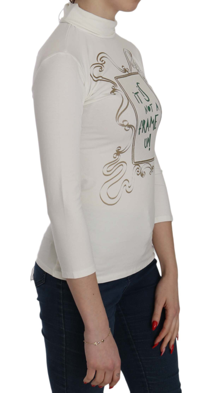 Exte Printed Turtle Neck 3/4 Sleeve Top Cotton Women's Blouse In White