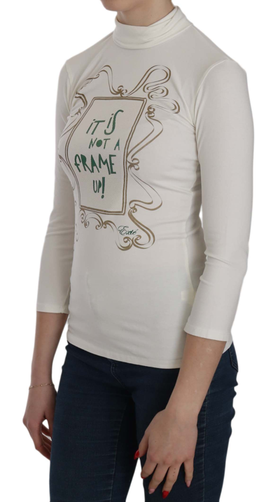 Exte Printed Turtle Neck 3/4 Sleeve Top Cotton Women's Blouse In White