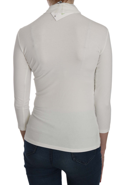 Exte Printed Turtle Neck 3/4 Sleeve Top Cotton Women's Blouse In White