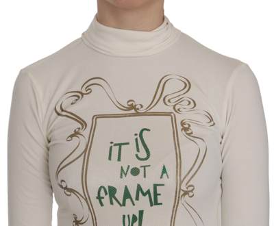 Exte Printed Turtle Neck 3/4 Sleeve Top Cotton Women's Blouse In White