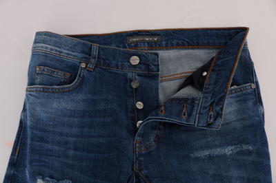 Shop Frankie Morello Blue Wash Torn Dundee Slim Fit Men's Jeans