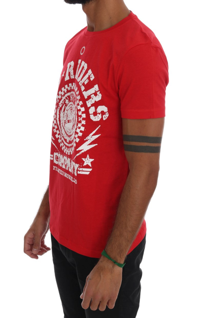 Shop Frankie Morello Red Cotton Riders Crewneck Men's T-shirt