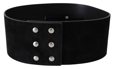 Shop Gianfranco Ferre Gf Ferre Elegant Black Leather Wide Belt With Silver Tone Women's Buckle