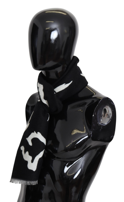 Givenchy Black White Wool Unisex Winter Warm Scarf Wrap Shawl In Black/white