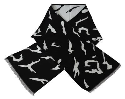 Givenchy Black White Wool Unisex Winter Warm Scarf Wrap Shawl In Black/white