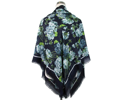 Shop Gucci 400 Women's Navy Blue Modal / Silk With Blue Bloom Print Scarf 550905 4069