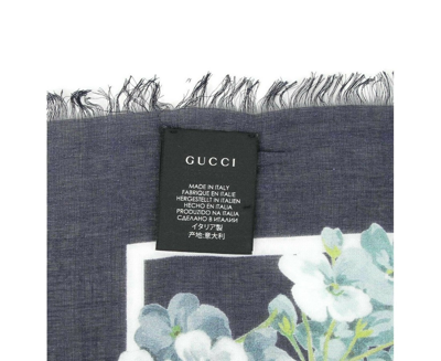 Shop Gucci 400 Women's Navy Blue Modal / Silk With Blue Bloom Print Scarf 550905 4069