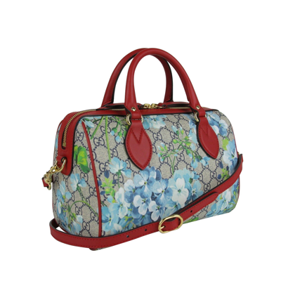 Gucci Blue Blooms Gg Coated Canvas Small Boston Bag 409529 8492 In Beige / Blue