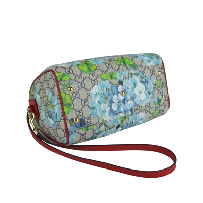 Gucci Blue Blooms Gg Coated Canvas Small Boston Bag 409529 8492 In Beige / Blue