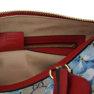 Gucci Blue Blooms Gg Coated Canvas Small Boston Bag 409529 8492 In Beige / Blue