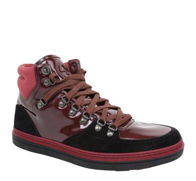 Shop Gucci Contrast Combo Dark Red Patent Leather / Suede High Top Sneaker 368496 1078