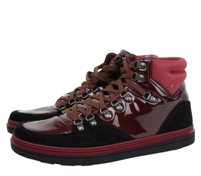 Shop Gucci Contrast Combo Dark Red Patent Leather / Suede High Top Sneaker 368496 1078