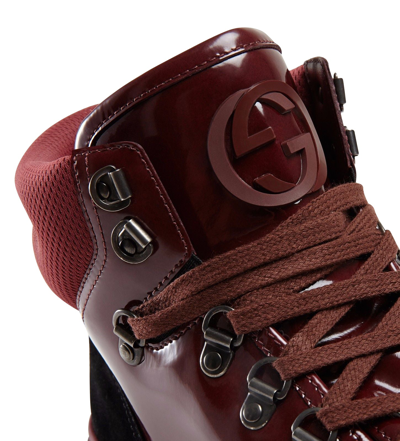 Gucci Contrast Combo Dark Red Patent Leather / Suede High Top Sneaker 368496 1078 In Dark Red