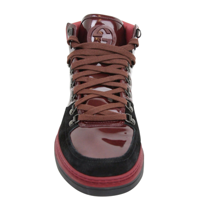 Shop Gucci Contrast Combo Dark Red Patent Leather / Suede High Top Sneaker 368496 1078