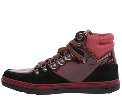 Shop Gucci Contrast Combo Dark Red Patent Leather / Suede High Top Sneaker 368496 1078