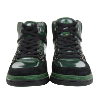 Shop Gucci Contrast Combo High Top Dark Green Suede Leather Sneaker 368496 1077