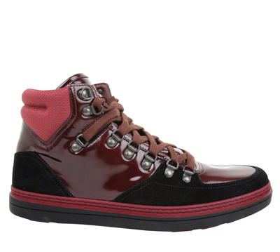 Shop Gucci Contrast Combo Dark Red Patent Leather / Suede High Top Sneaker 368496 1078