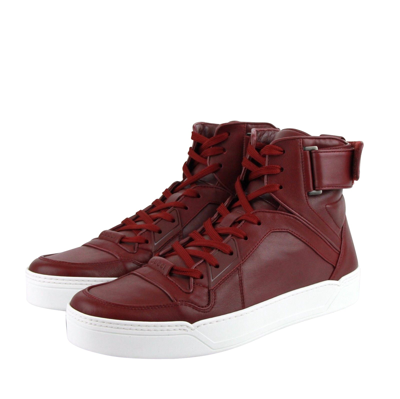 Gucci High Top Strong Dark Red Leather Sneakers With Strap 386738 6148 In Dark Red