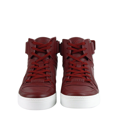 Gucci High Top Strong Dark Red Leather Sneakers With Strap 386738 6148 In Dark Red