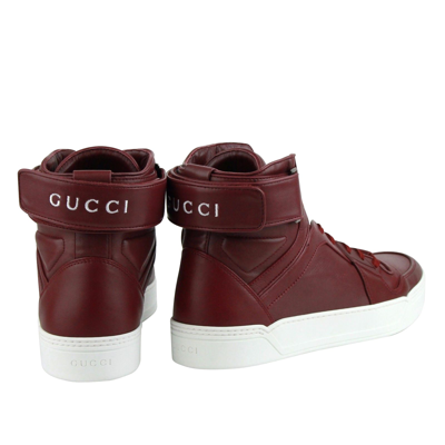Gucci High Top Strong Dark Red Leather Sneakers With Strap 386738 6148 In Dark Red