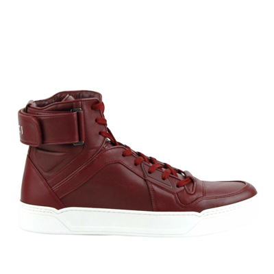 Gucci High Top Strong Dark Red Leather Sneakers With Strap 386738 6148 In Dark Red