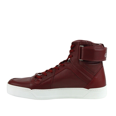 Gucci High Top Strong Dark Red Leather Sneakers With Strap 386738 6148 In Dark Red