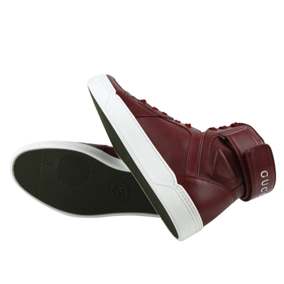 Gucci High Top Strong Dark Red Leather Sneakers With Strap 386738 6148 In Dark Red