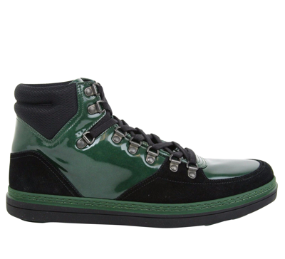 Shop Gucci Contrast Combo High Top Dark Green Suede Leather Sneaker 368496 1077