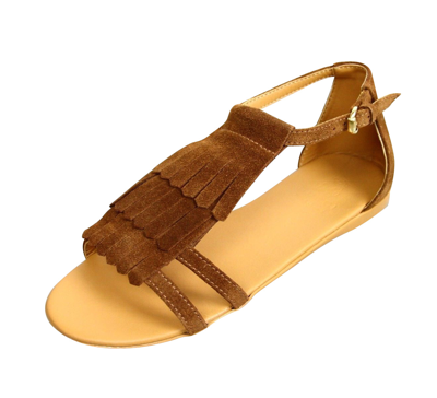 Shop Gucci Kids Brown Suede Sandal With Fringe Detail