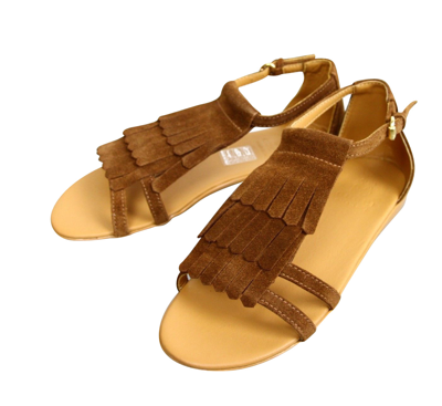 Shop Gucci Kids Brown Suede Sandal With Fringe Detail