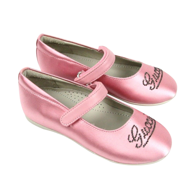 Shop Gucci Kids Pink Satin "daisy" Ballet Flat With Strass