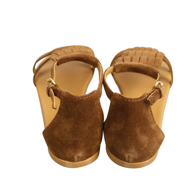 Shop Gucci Kids Brown Suede Sandal With Fringe Detail